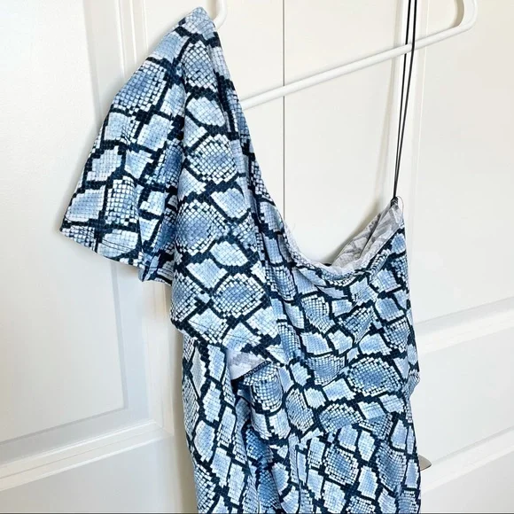 NWT Michael Kors Top Blue Snakeskin One Shoulder - Picture 3 of 7
